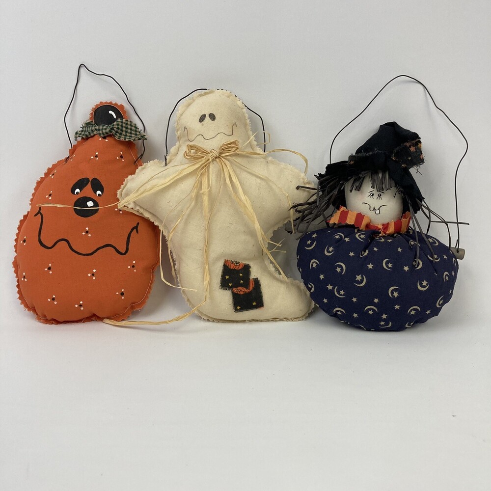 VTG Retro Primitive Farmhouse Plush Stuffed Halloween Ornaments Witch Ghost JOL